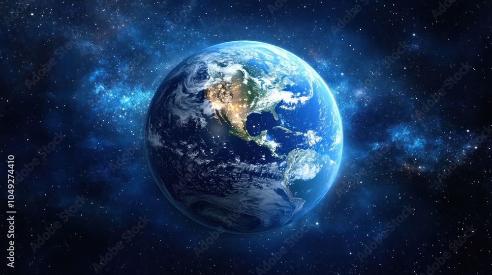 Fototapeta premium A stunning view of Earth from space, showcasing its beauty against a starry backdrop.