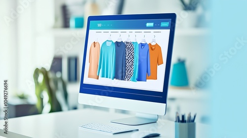 Modern Online Clothing Store Interface Displaying Trendy Wardrobe Selection on Desktop Screen : Generative AI