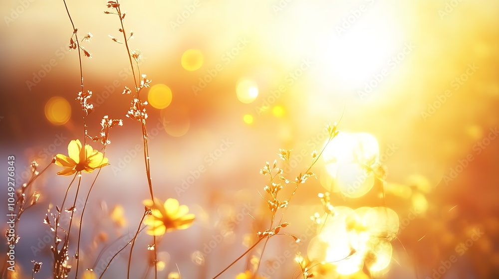 Golden Sunlight on Field of Wildflowers Symbolizing Peace and Serenity in Nature : Generative AI Golden Sunlight on Field of Wildflowers Symbolizing Peace and Serenity in Nature : Generative AI