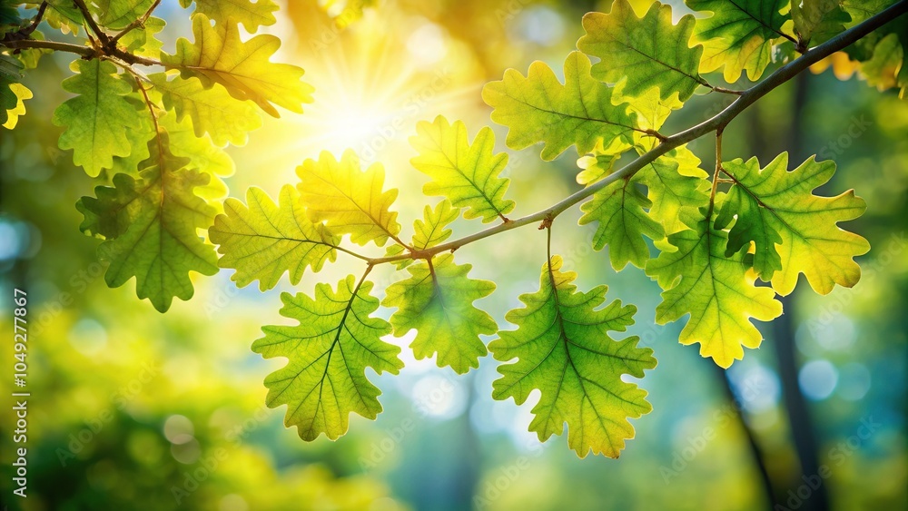 Oak tree leaves rustle in the gentle breeze as sunlight filters through the branches, roots, outdoors, trunk Oak tree leaves rustle in the gentle breeze as sunlight filters through the branches, roots, outdoors, trunk