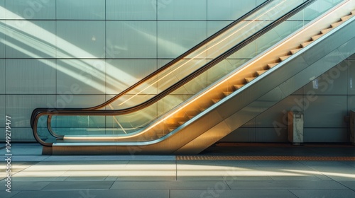 Modern Escalator with Glass Panels and Sunbeams