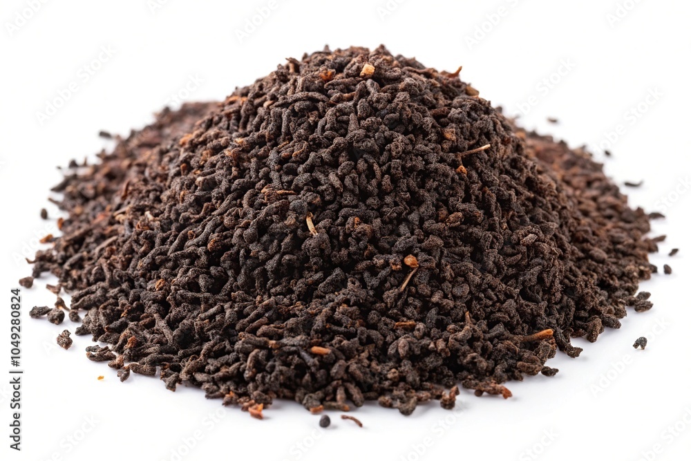 Panoramic Ceylon black tea granules on white background Panoramic Ceylon black tea granules on white background