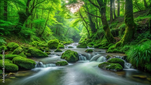 Serene stream flowing through vibrant forest