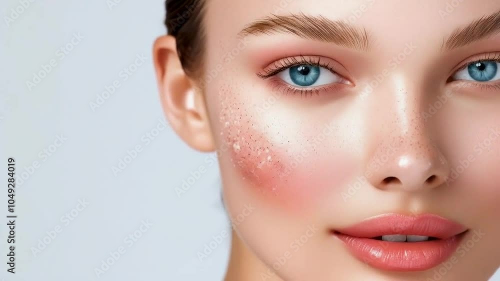 Close-up of a young woman's face showcasing beauty features and natural makeup. Close-up of a young woman's face showcasing beauty features and natural makeup.