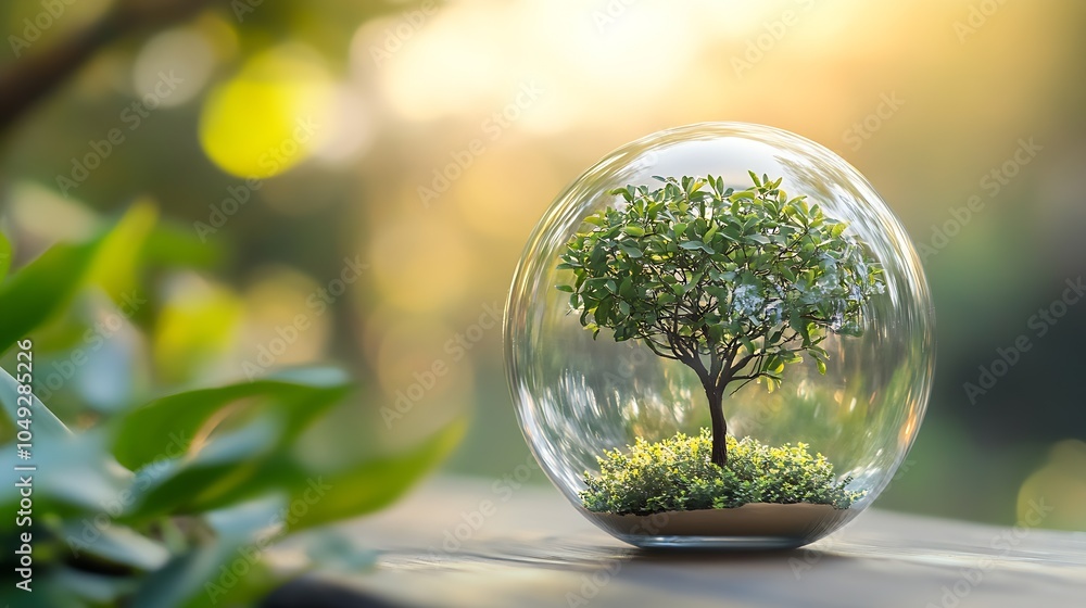 Tiny Tree Encased in a Crystal Ball Surrounded by Nature : Generative AI Tiny Tree Encased in a Crystal Ball Surrounded by Nature : Generative AI