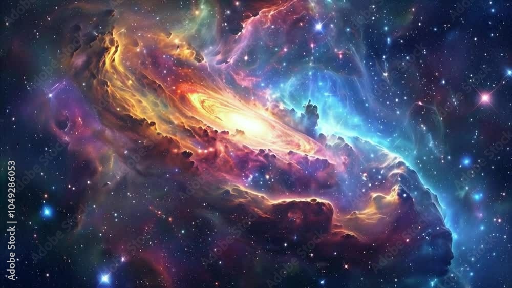 A vibrant cosmic scene depicting a galaxy with swirling colors and stars. A vibrant cosmic scene depicting a galaxy with swirling colors and stars.