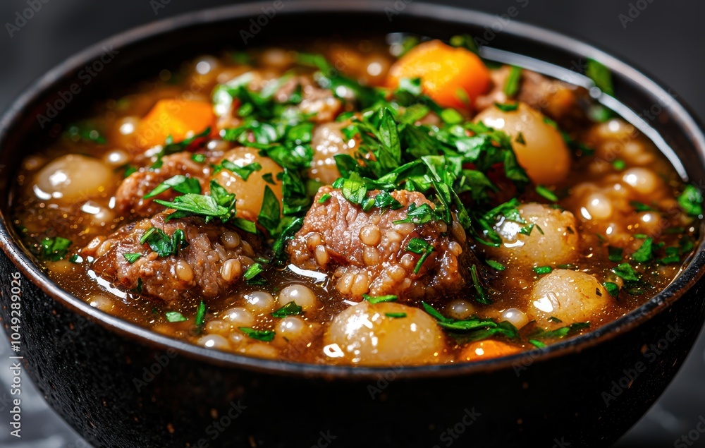 hearty beef and vegetable stew in a dark bowl hearty beef and vegetable stew in a dark bowl