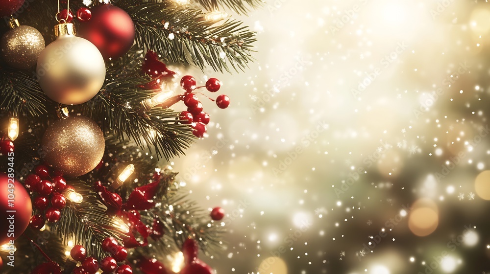 Traditional Red and Gold Christmas Ornaments with Glowing Lights and Festive Holiday Sparkle : Generative AI Traditional Red and Gold Christmas Ornaments with Glowing Lights and Festive Holiday Sparkle : Generative AI