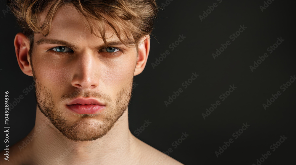 A striking portrait of a young man showcasing his toned torso against a dark backdrop. Perfect for personalization A striking portrait of a young man showcasing his toned torso against a dark backdrop. Perfect for personalization