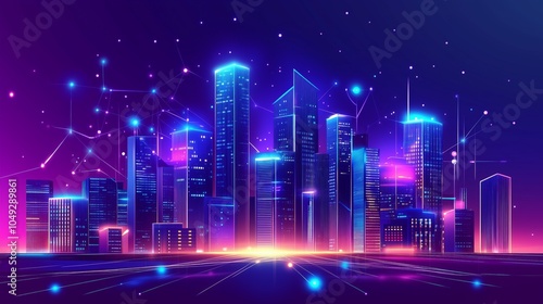 Wallpaper Mural A vibrant neon-lit city filled with futuristic buildings, glowing data streams forming digital network. Ai generated Torontodigital.ca