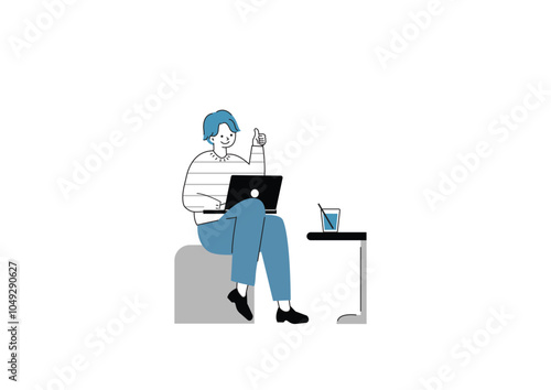 カフェでパソコン作業をする男性