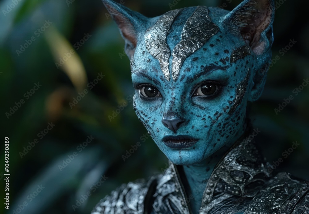Mysterious alien creature with intricate facial features Mysterious alien creature with intricate facial features
