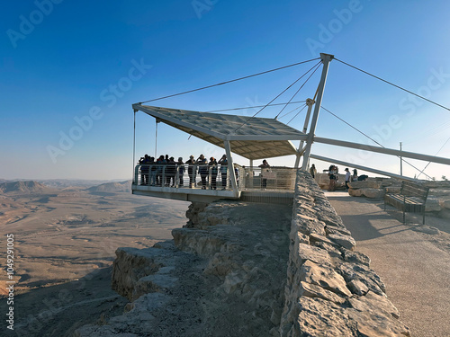 Observation deck above the erosion crater Makhtesh Ramon photo