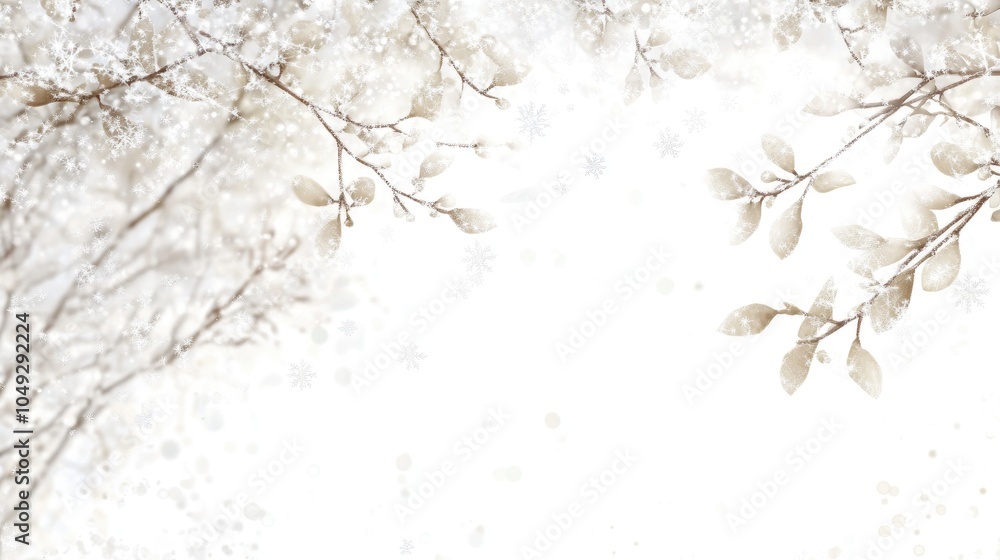 Obraz premium Winter Wonderland: Snowy Branches with Delicate Snowflakes and Glittering Bokeh