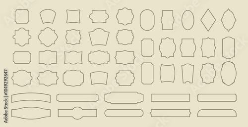 Set of simple line frames and borders with double stroke. Collection of vertical, horizontal, round and square blank templates to text decoration. Vector illustration retro colors