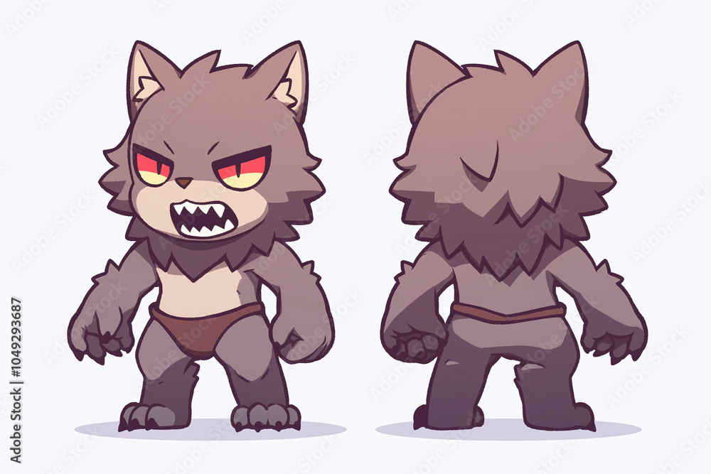 Naklejka premium Cute Anthropomorphic Wolf Character Design