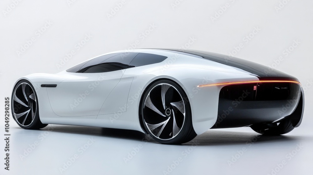 A cutting-edge concept car with digital elements and streamlined body lines, showcased on a bright white backdrop, representing the future of driving A cutting-edge concept car with digital elements and streamlined body lines, showcased on a bright white backdrop, representing the future of driving