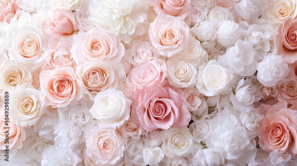 A delicate composition of pastel-colored roses, blending soft pinks and whites, creates a dreamy atmosphere perfect for any celebration A delicate composition of pastel-colored roses, blending soft pinks and whites, creates a dreamy atmosphere perfect for any celebration