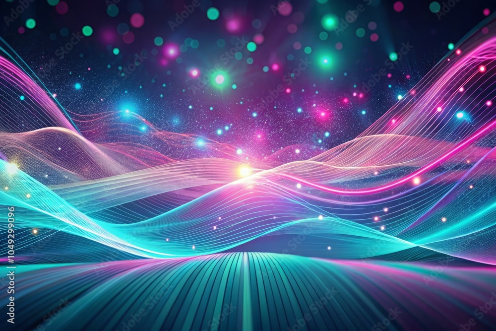 Digital Dawn Background with Flowing Glowing Magenta and Teal Lines for Modern Design Projects