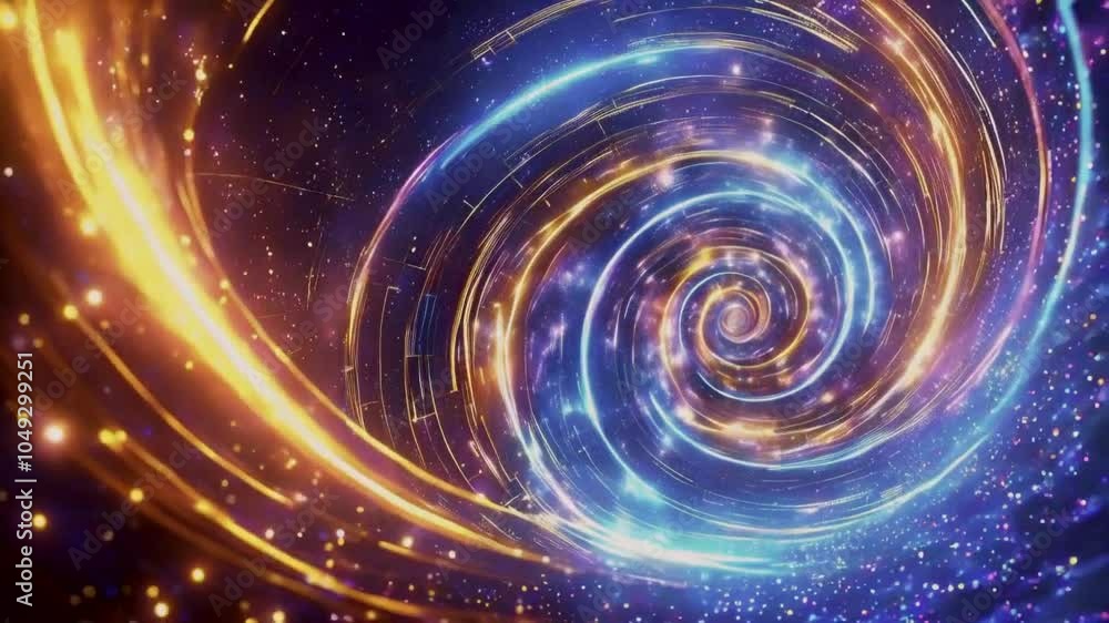 A swirling cosmic vortex of blue and orange light, representing deep space and energy. A swirling cosmic vortex of blue and orange light, representing deep space and energy.