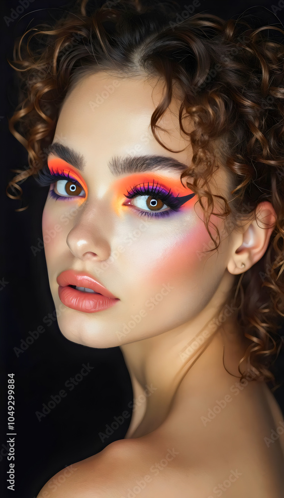 Fototapeta premium Woman with Orange and Purple Eye Makeup