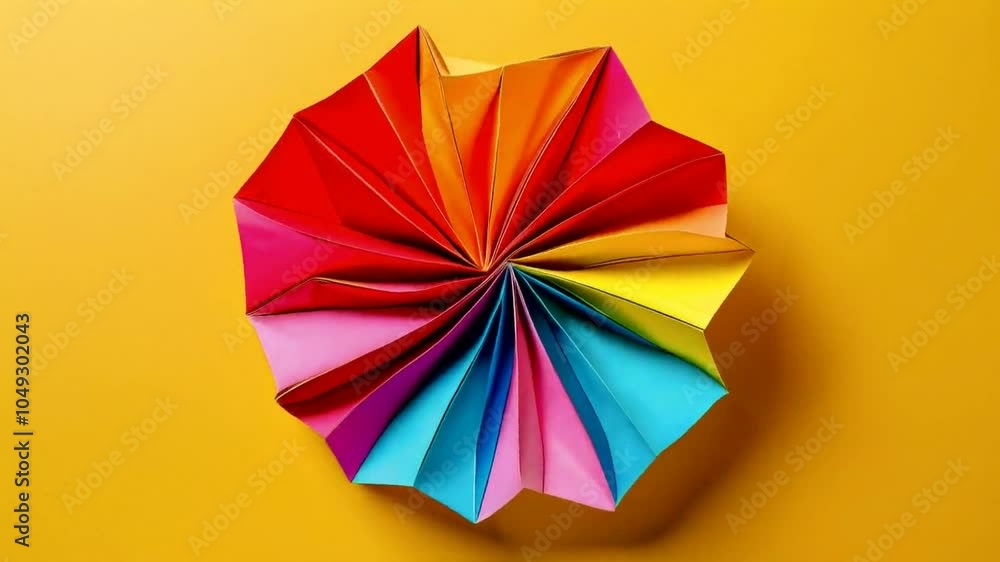 A colorful paper fan design showcasing vibrant hues and intricate folds. A colorful paper fan design showcasing vibrant hues and intricate folds.