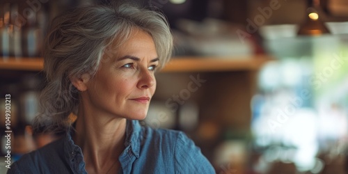 Contemplative Woman in Cafe