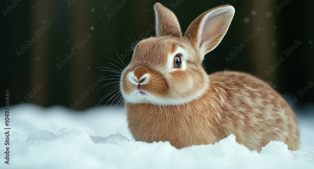 Cute brown bunny in the snow Cute brown bunny in the snow