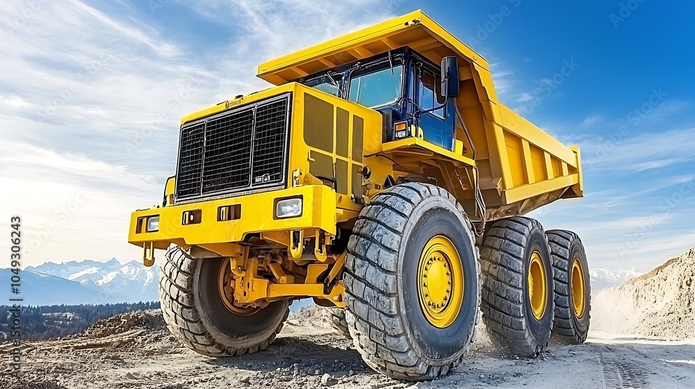 Obraz premium Large Yellow Dump Truck on a Mountainous Construction Site : Generative AI