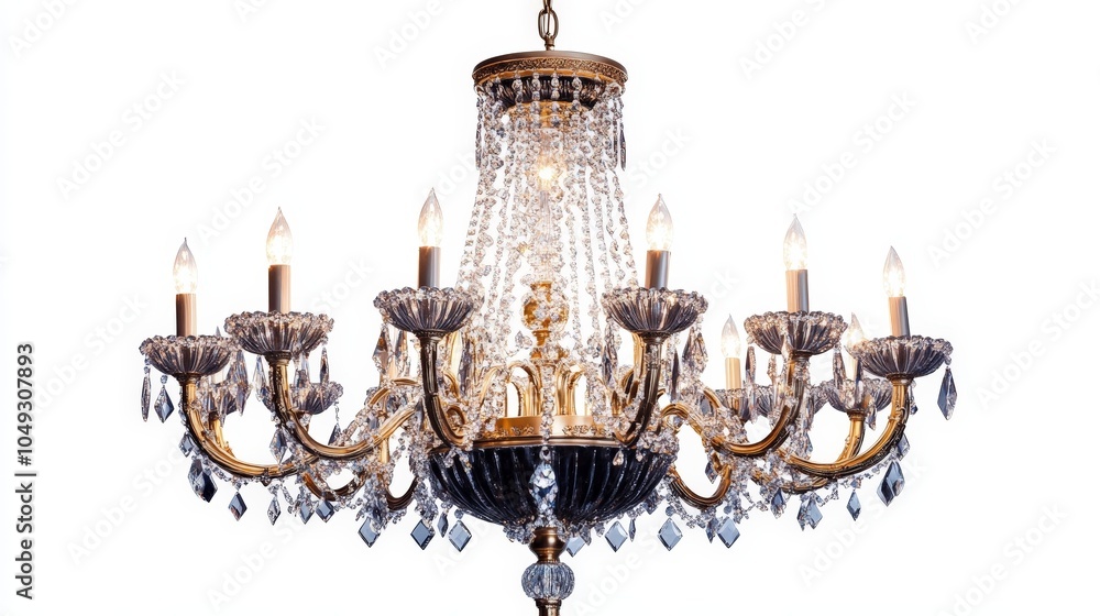 A luxurious chandelier with sparkling crystals, hanging against a white background, adding elegance and sophistication to any room A luxurious chandelier with sparkling crystals, hanging against a white background, adding elegance and sophistication to any room