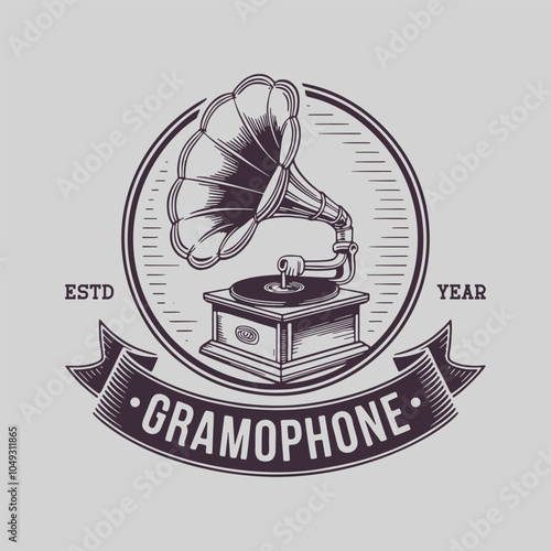 Musical gramophone vintage logo design.