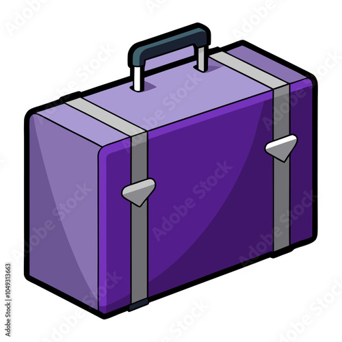 Purple suitcase with silver buckles and a black handle, perfect for travel or adventure illustrations. This 3D vector asset can be used for various designs.