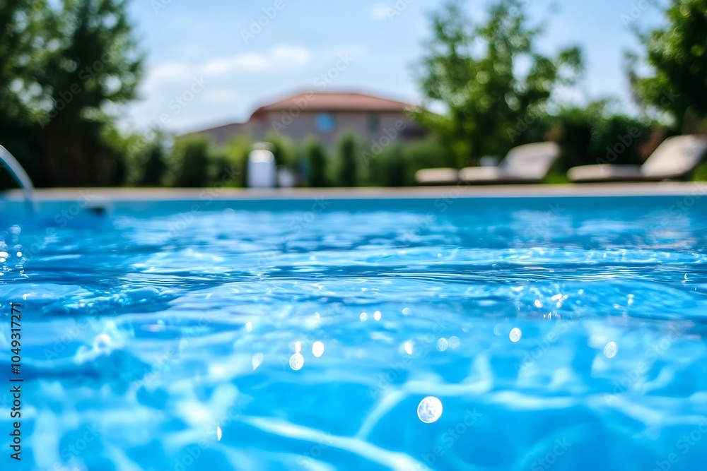 Fototapeta premium Refreshing Blue Swimming Pool Water with Sparkling Sunlight Reflections : Generative AI
