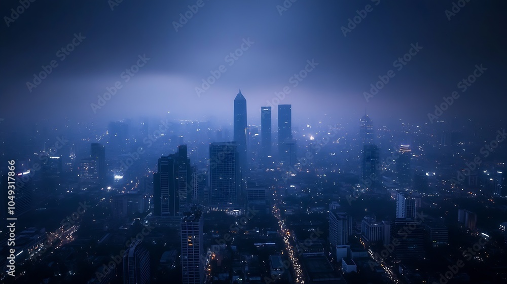 Fototapeta premium Metropolitan Skyline at Night with Illuminated HighRise Buildings and Cloudy Sky : Generative AI