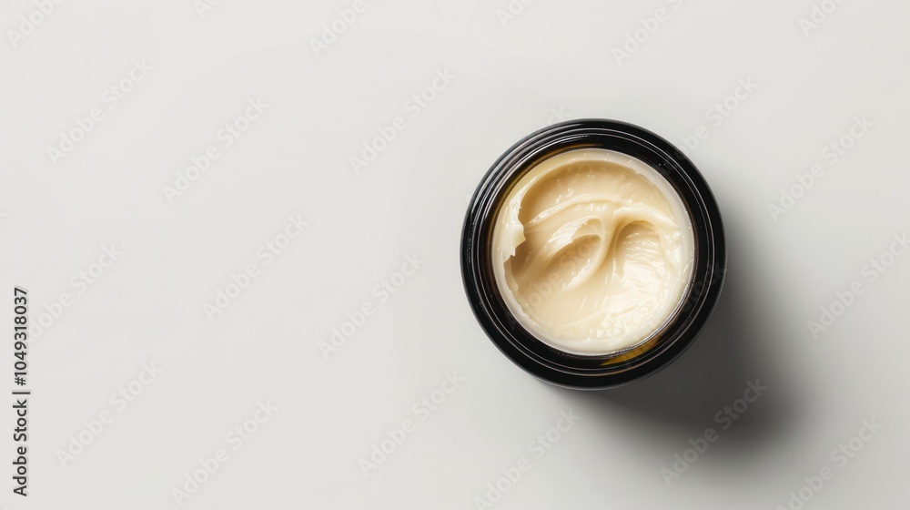 A Top View of a Glass Jar with Beige Cream Inside A Top View of a Glass Jar with Beige Cream Inside