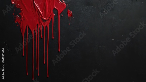 A dark background with red paint dripping, evoking a dramatic and artistic effect.