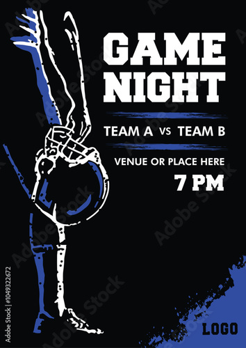 VECTORS. Template design for an American Football Game Night (dark theme). Perfect for a social media post, poster, invitation, flyer, ad