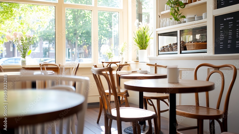 Charming Quaint Cafe with Wooden Chairs and Ambient Natural Light : Generative AI Charming Quaint Cafe with Wooden Chairs and Ambient Natural Light : Generative AI