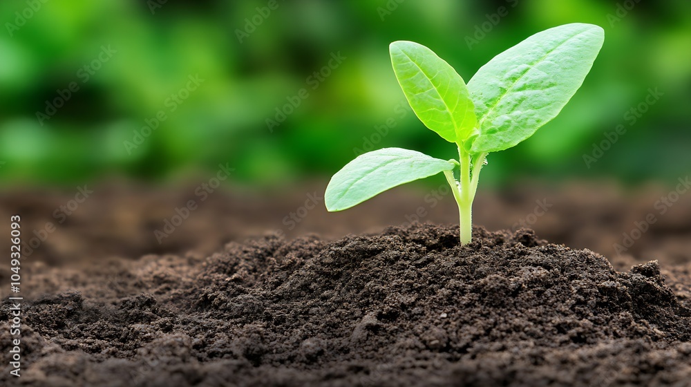 Single Fresh Sapling Emerging from Rich Soil in Lush Garden Setting : Generative AI Single Fresh Sapling Emerging from Rich Soil in Lush Garden Setting : Generative AI