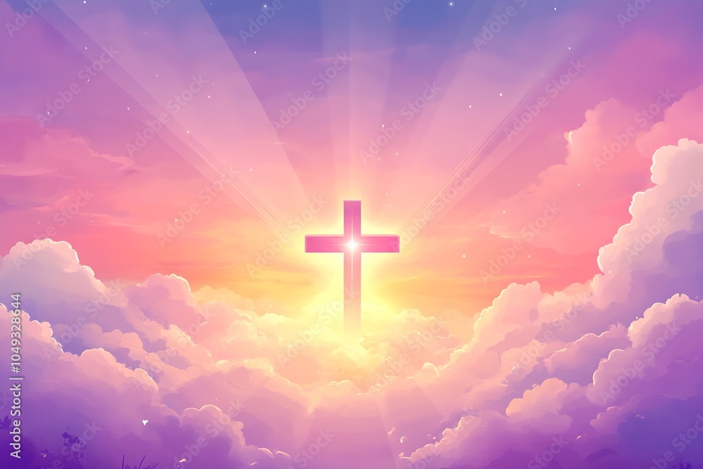 A Christian-themed vector background with soft, symbolic elements like crosses and light beams, evoking peace and spirituality A Christian-themed vector background with soft, symbolic elements like crosses and light beams, evoking peace and spirituality