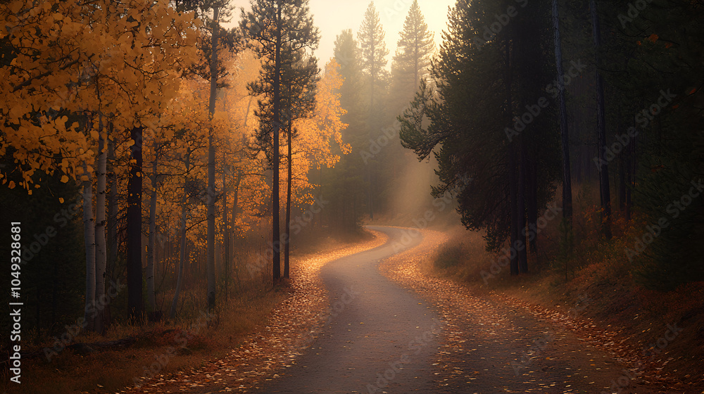Serene Autumn Pathway Through the Forest Serene Autumn Pathway Through the Forest