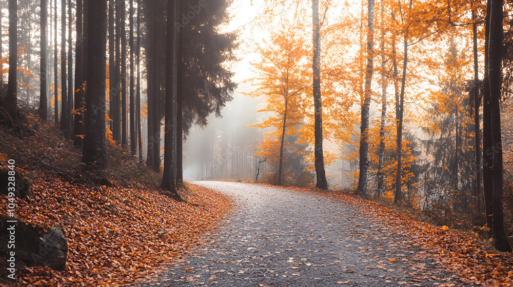 Serene Autumn Pathway Through the Forest Serene Autumn Pathway Through the Forest