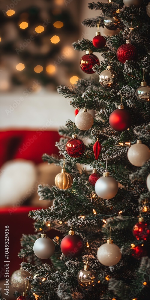 Charming Christmas Tree with Stylish Ornaments and Festive Sparkle for Seasonal Home Decoration : Generative AI Charming Christmas Tree with Stylish Ornaments and Festive Sparkle for Seasonal Home Decoration : Generative AI
