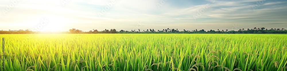 Sunlit Green Fields Bathed in Warm Light with a Clear Blue Sky : Generative AI Sunlit Green Fields Bathed in Warm Light with a Clear Blue Sky : Generative AI