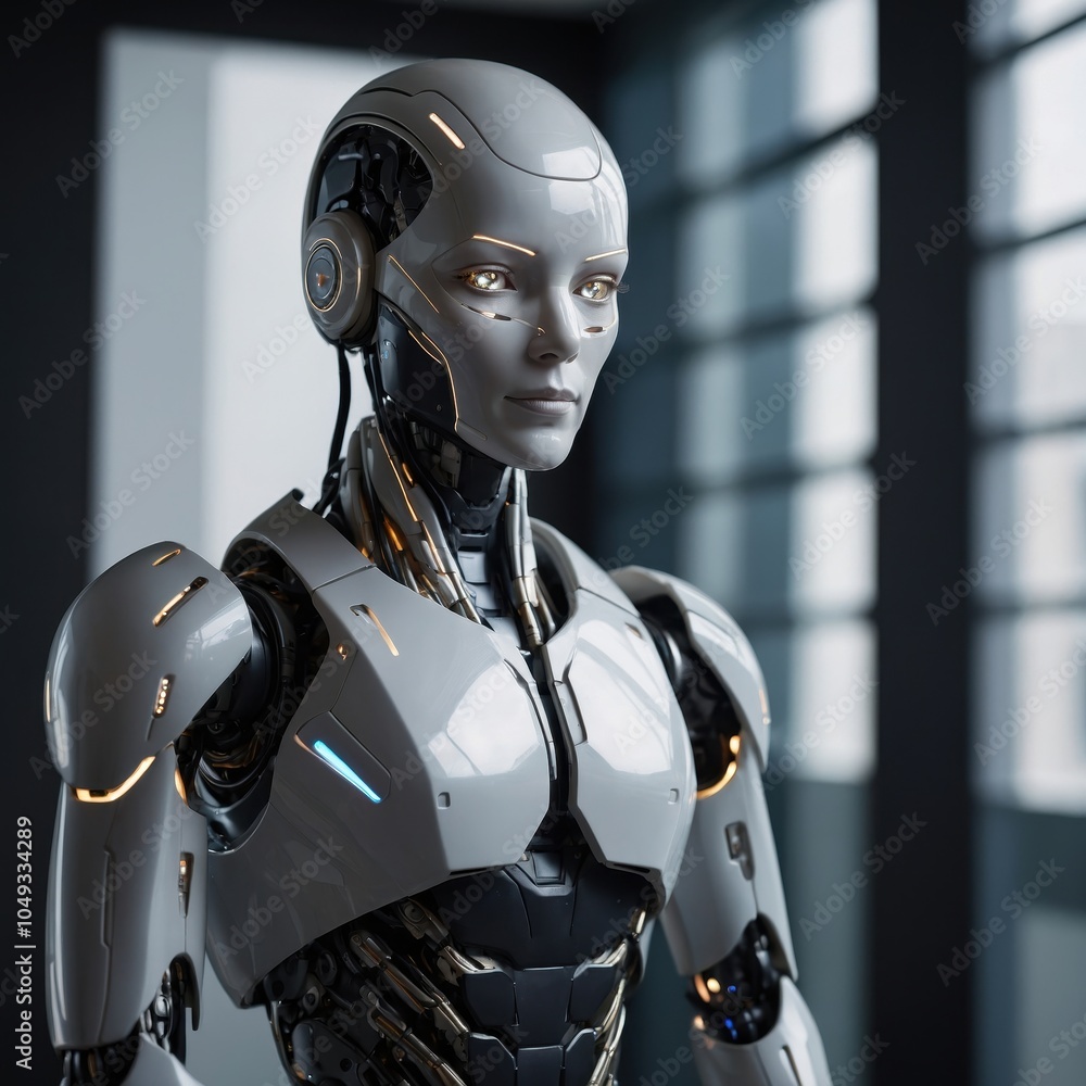 A humanoid robot designed as a future human assistant, with advanced technology, a sleek design, and a friendly, approachable appearance A humanoid robot designed as a future human assistant, with advanced technology, a sleek design, and a friendly, approachable appearance
