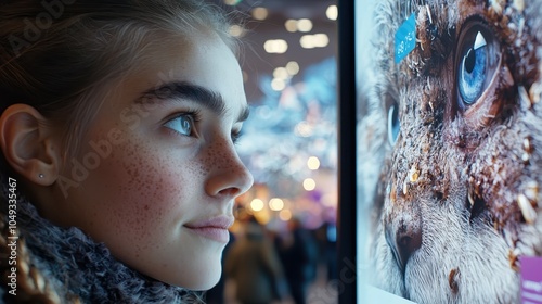 A captivating encounter the intriguing connection between a young girl and a majestic animal image