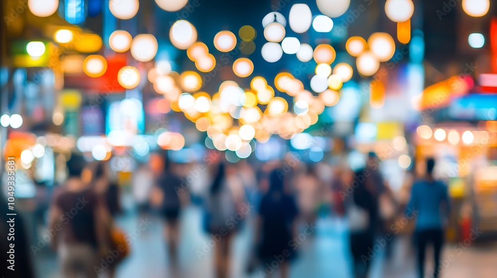 Fototapeta premium Bustling City Street at Night with Vibrant Lights and Blurred Movement Captures Urban Energy : Generative AI