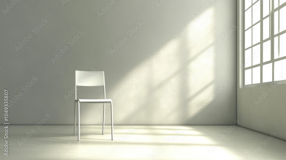 Minimalist Chair in Bright Room with Sunlight Minimalist Chair in Bright Room with Sunlight