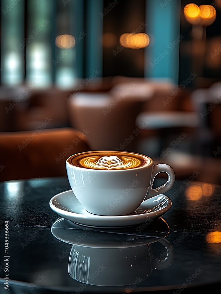 Fototapeta premium Artistically Crafted Cappuccino in Stylish Cafe with Focus on Intricately Designed Foam : Generative AI