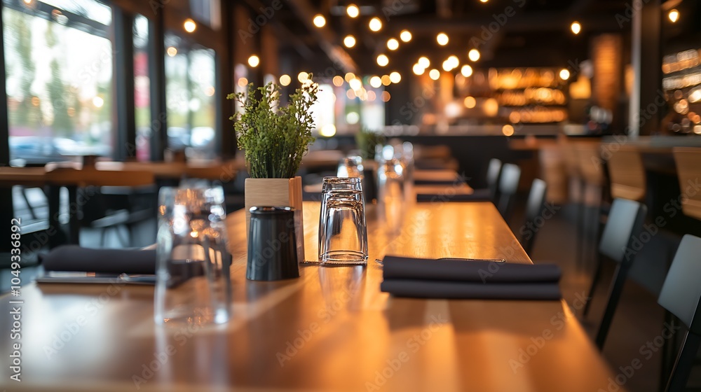 Chic Restaurant Dining Setup with Elegant Tableware and Ambient Lighting : Generative AI Chic Restaurant Dining Setup with Elegant Tableware and Ambient Lighting : Generative AI